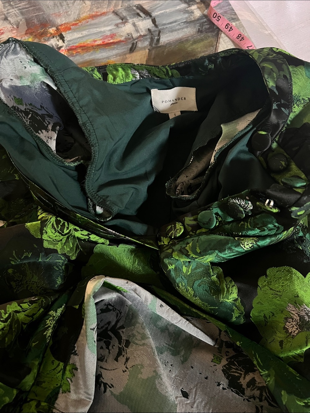 Pomander Place Green Jacquard Samantha Dress - new without tags small - Picture 9 of 10